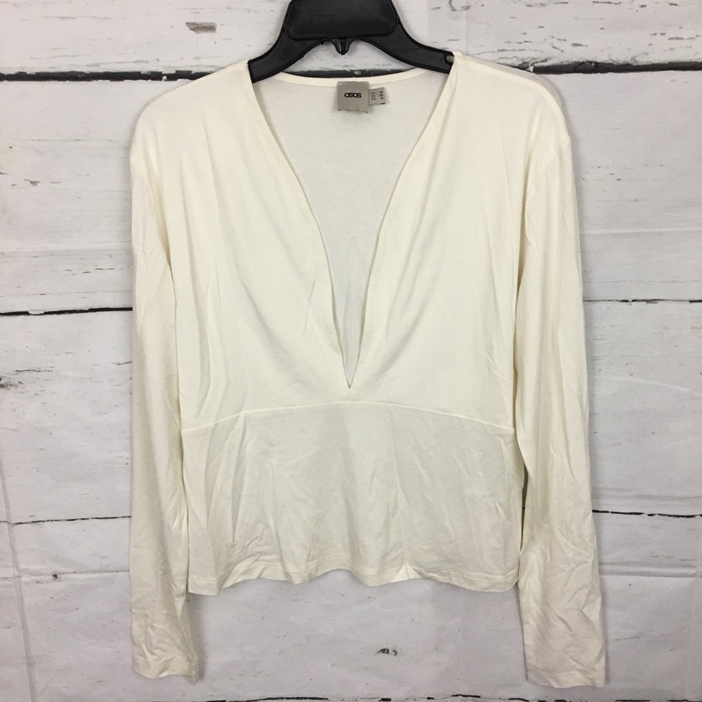 Deep V Neck Long Sleeve Blouse Top Sz 14
